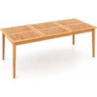 Costway table de jardin Outdoor table à manger en bois d'acacia, grande table de terrasse 200x90cm pour 8 personnes, table de balcon rectangulaire avec trou pour parasol