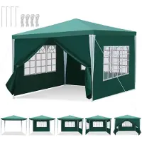 HENGDA Tente de réception avec 3 parois latérales, porte à fermeture éclair, fenêtre 3x3m, vert