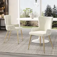 Flieks Chaises de salle à manger (set de 2), Chaise Chaise de salle à manger avec revêtement en velours, Chaise de cuisine avec pieds métalliques dorés, Fauteuil lounge Chaises rembourrées, beige