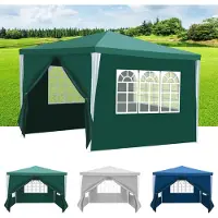 HENGDA Pavillon de jardin 3 x 3 m avec 4 panneaux latéraux Tente de réception portable étanche, pour jardin terrasse fête,Vert