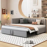 Sweiko Canapé-lit multifonctionnel en forme de L avec lit gigogne 90/180x200cm, lit rembourré en tissu velours, design peu encombrant pour lit d'enfant, lit d'invité Gris
