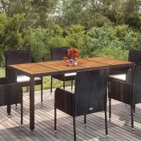 Prolenta Maison Exclusive - Table de jardin avec plateau en bois noir 190 x 90 x 75 cm en rotin synthétique