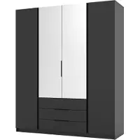 Selsey Kaja - Armoire 4 portes avec miroir & 3 tiroirs, 200 cm, noir