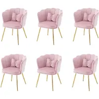 Merax Chaise rembourrée avec nœud Coussins décoratifs (6 pcs), Chaise de salle à manger Fauteuil de salon en velours avec dossier en forme de pétale et pieds en métal doré