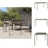 vidaXL Table de jardin 150x90x75 cm Verre trempé Poly rotin Beige - Tables de jardin