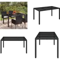 vidaXL Table de jardin avec plateau en verre Noir 150x90x75 cm Poly Rotin - Table de jardin avec plateau en verre - Meubles de jardin avec plateau en verre - Table à manger