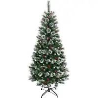 StarTech.com Sapin de Noël artificiel - 180 cm - Enneigé, avec baies rouges, support métallique, dense et réaliste - Vert
