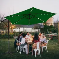 Jiubiaz Parasol vert LED solaire Ø300cm Parasol de jardin Parasol de marché Manivelle Balcon Alu Inclinable