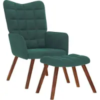 Syfax Fauteuil relax avec tabouret en velours vert foncé