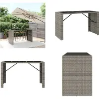 vidaXL Table de bar avec plateau en verre Gris 185x80x110 cm Poly Rotin - Table de bar avec plateau en verre - Tables de bar avec plateau en verre - Table de fête - Table de bistrot