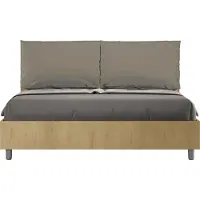 Ityhome - Lit queen size avec sommier 160x200 chêne nature coussins similicuir cappuccino Egos Antea