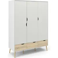 Dmora Devota - Armoire 3 Portes, 147x58 cm Blanc, Portemanteau