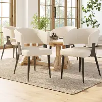 Sweiko Flanelle de haute qualité (4 pièces) Chaise de salle à manger Chaise de maquillage Coiffeuse Chaise ergonomique Chaise légère de luxe Dossier incurvé, Beige/Gris