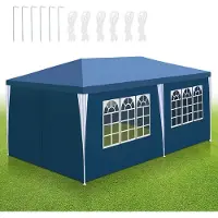 Izrielar 3 x 6m Pavillon étanche Tente de jardin, pavillons & tentes de réception Tente de réception avec 5 côtés pour le camping / jardin / mariage / plage, bleu