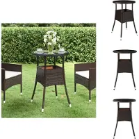 vidaXL Table de jardin Ø60x75 cm verre dur et poly rotin brun - Tables de jardin