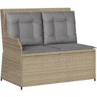vidaXL Banc de jardin Réglable avec coussins Beige Poly Rattan