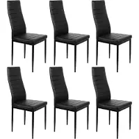 FCH Chaise de salle à manger (6 pcs), chaise de cuisine avec dossier haut, similicuir, pieds en métal,Noir
