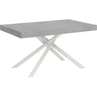 Ityhome - Table extensible 140/224x80 cm Karida gris béton pieds blancs