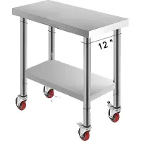 OEM Table de préparation de cuisine en acier inoxydable, 4 roulettes pivotantes, capacité de charge de 100KG-300KG, 30 x 12 pouces