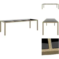 vidaXL Table de jardin avec plateau en verre Beige Poly Rattan - Tables de jardin