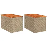 vidaXL Tables d'appoint de jardin 2 pcs. Beige 55x34x37 cm Poly rotin bois
