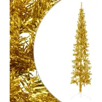 Syfax Demi sapin de Noël artificiel mince avec support Doré 240 cm