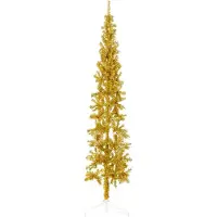 Syfax Demi sapin de Noël artificiel mince avec support Doré 210 cm