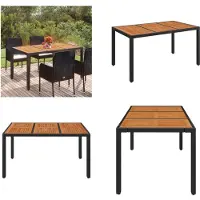 vidaXL Table de jardin avec plateau en bois Noir 150x90x75 cm Poly Rotin - Table de jardin avec plateau en bois - Meubles de jardin avec plateau en bois - Table à manger