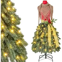 StarTech.com Sapin de Noël artificiel - 150 cm - 100 LED blanc chaud - Baies rouges - Écharpe amovible - Vert
