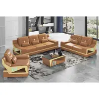 JV Möbel Ensemble Canapé Luxe Marron Similicuir 321 Canapés JVmoebel