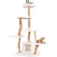 Costway Arbre à chat 168cm de haut en bois, arbre à chat avec plates-formes, grotte, griffoirs, corde en sisal, balle suspendue & peluche douce, arbre à grimper pour chats