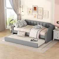 Flieks Lit de jour Daybed 90x200cm/90x190cm, Canapé-lit avec sommier à rallonges, Lit d'enfant Lit d'adolescent avec Latternost, Lit d'invité Lit en bois massif, Gris