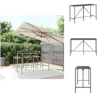 vidaXL Table de bar avec plateau en verre Gris 180x70x110 cm Poly rotin - Tables de jardin