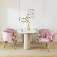 Merax Chaise rembourrée avec nœud Coussins décoratifs (4 pcs), Chaise de salle à manger Fauteuil de salon en velours avec dossier en forme de pétale et pieds en métal doré