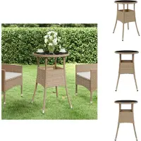 vidaXL Table de jardin Ø60x75 cm Verre dur et poly rotin Beige - Tables de jardin