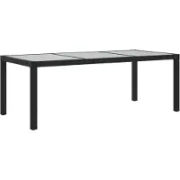 Syfax Table de jardin Noir 190x90x75 cm Verre trempé/résine tressée