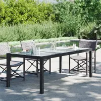 Prolenta Maison Exclusive - Table de jardin noire 190 x 90 x 75 cm, verre trempé et rotin synthétique