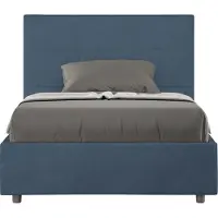 Ityhome - Lit 1 place et demi coffre rembourré 120x210 microfibre bleu Mika