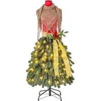 B2X Sapin de Noël artificiel au look mannequin de tailleur avec écharpe amovible et baies rouges