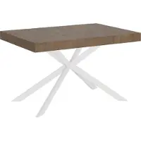 Ityhome - Table extensible 140/224x80 cm Plaker effet bois, noyer pieds blancs