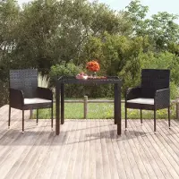The Living Store Table de jardin avec plateau en verre noir 90x90x75 cm Poly rotin