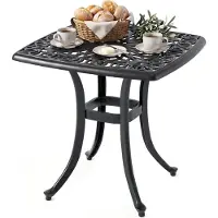 Costway Table de jardin en fonte d'aluminium, table de balcon résistante aux intempéries avec trou pour parasol et patins réglables, table d'appoint carrée 54 x 54 x 53 cm