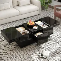 Merax Table basse haute brillance avec tiroirs et compartiment coulissant, table de salon avec espace de rangement, table de salon avec surface facile d'entretien, noir