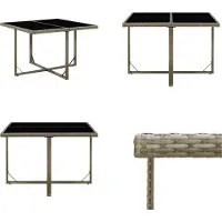 vidaXL Table de jardin Gris 109x107x74 cm Poly rotin et verre - Table de jardin - Tables - Tables