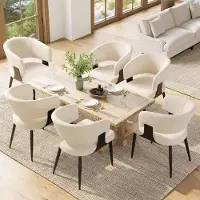 Sweiko Flanelle de haute qualité (6 pièces) Chaise de salle à manger Chaise de maquillage Coiffeuse Chaise ergonomique Chaise légère de luxe Dossier courbé, Beige/Gris