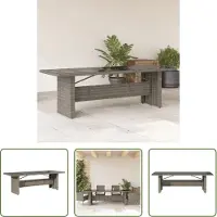 The Living Store Table de jardin avec plateau en verre Gris 240x90x75 cm Poly rotin