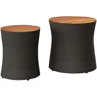 Syfax Tables d'appoint de jardin 2 pcs dessus en bois noir poly rotin