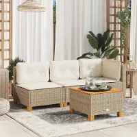 Prolenta Table de jardin exclusive, beige, 55x55x36 cm, en polyrotin et bois d'acacia