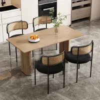 Flieks Rattanstuhl Chaise de salle à manger, set de 4 chaises avec pieds en métal, chaises de salon rembourrées avec revêtement en velours, chaise de cuisine pour manger, noir