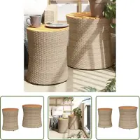 The Living Store Tables d'appoint de jardin 2 pcs. avec plateau en bois Beige Poly Rattan
